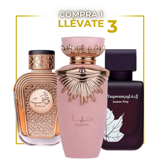 Pack Trio Perfumes Árabes para Mujer – Watani Gold | Haya Rose | Jasmine Noir